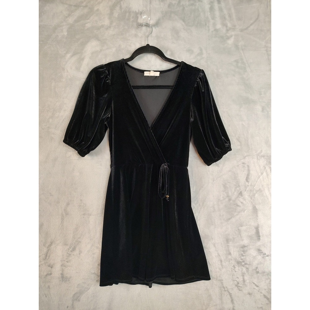 Bebop Black Velvet Wrap Dress Puff Sleeve Tie‎ Waist XS